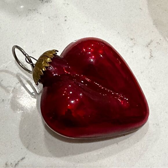 Vintage Glass red heart German kugel ornament Christmas ornament red glass - Picture 1 of 6